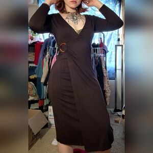 Brown Long Sleeve Y2K Dress